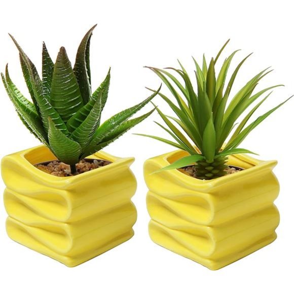 4 Inch Yellow Ceramic Indoor Plant Pot with Drainage Hole,Mini Modern Decorative - Picture 1 of 7